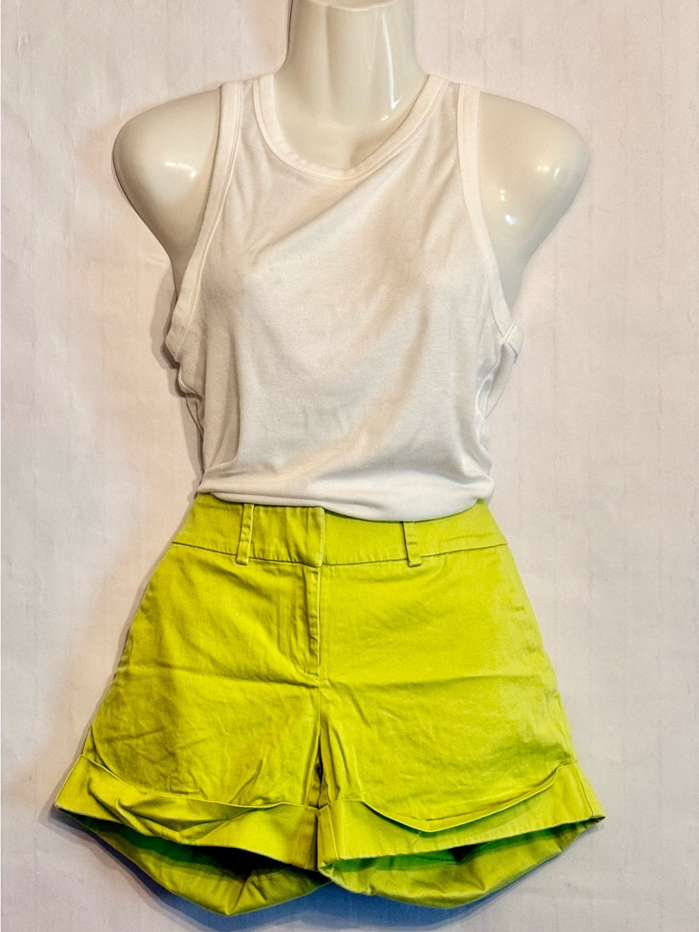 New York & Company Lime Green Ruffle Hem Tailored Shorts